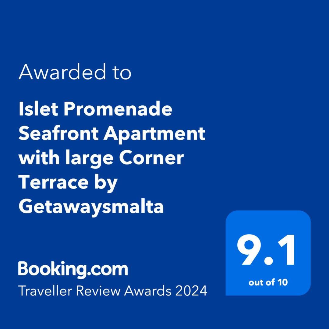 Islet Promenade Seafront Apartment With Large Corner Terrace By Getawaysmalta セント・ポールズ・ベイ エクステリア 写真